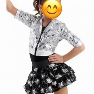 Weissman Dance Costume - Black Bodysuit & Silver Sequin Jacket. Jazz, Hip Hop